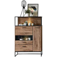 Livetastic Highboard, Graphit, Eiche, Metall, 3 (2x Holzböden /