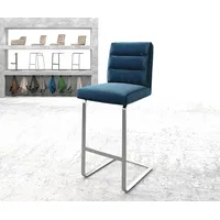 DeLife Barstuhl Pela-Flex Samt Blau Freischwinger flach Edelstahl