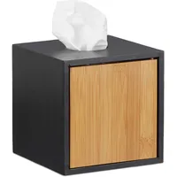 Relaxdays Kosmetiktücherbox schwarz, Taschentuchbox quadratisch, Kosmetikbox Bambus, HxBxT: 14,5