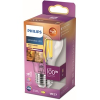 Philips LED Lampe, 100 W, Tropfenform, dimmbar, klar, Warmweiß
