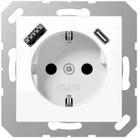 Jung Schuko-Steckdose mit USB-Ladegerät Alpinweiß