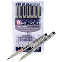 Sakura Fineliner PIGMA MICRON, 6+1 Etui, schwarz