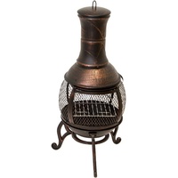 Lemodo Terrassenofen Gartenkamin mit Grill, Gusseisen, Grillkamin 360° FireView,