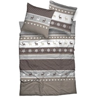 Casatex Bettwäsche Garmisch schöne Hirschmotive, Herzen und Schneekristallen, beige