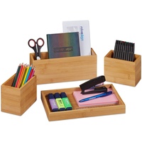 Relaxdays Schreibtisch Organizer, Set, Stiftehalter, Bambus Ablage, Stifteschale, für