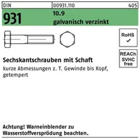 Industrial Quality Supplies DIN 931 Sechskant-Schaftschraube M12x70 Stahl 10.9
