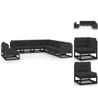 VidaXL 9-tlg. Garten-Lounge-Set mit Kissen Grau Massivholz Kiefer