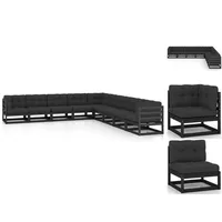 VidaXL 9-tlg. Garten-Lounge-Set mit Kissen Schwarz Massivholz Kiefer