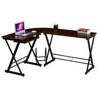Svita Eckschreibtisch Nussbaum-Optik Schwarze Metall-Beine Computertisch Bürotisch Arbeitstisch PC