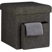 Relaxdays Hocker Faltbarer Sitzhocker, Leinen, Aufbewahrungs-Fach, abnehmbarer Deckel, Sitzwürfel,