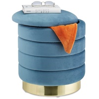 Relaxdays Samthocker mit Stauraum, rund, Hocker Samt, eleganter Polsterhocker,