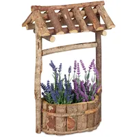 Relaxdays Holzbrunnen Garten, dekorativer Zierbrunnen aus Holz, Gartenbrunnen mit