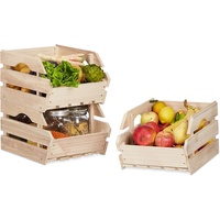 Relaxdays Stapelkisten Holz, 3er Set Stapelbox universal, stabile Lagerkisten