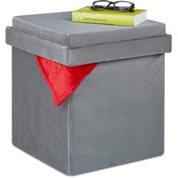 Relaxdays Samthocker mit Tablett grau