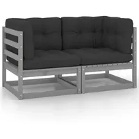 VidaXL Gartensofa 2-Sitzer mit Kissen Grau Kiefer Massivholz