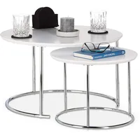 Relaxdays Beistelltische-Set rund MDF-Platte weiß, 2 St.