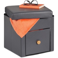 Relaxdays Sitzhocker mit Stauraum, Faltbarer Sitzhocker Schublade, braun|grau