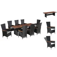 VidaXL Polyrattan Garten-Essgruppe 9-tlg. schwarz inkl. Auflagen 47679