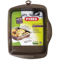 Pyrex Asimetria Auflaufform, rechteckig Stahl Schokobraun, Aluminium, Schokoladenbraun, 30