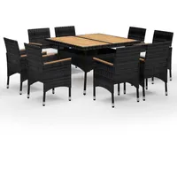 VidaXL 9-tlg. Garten-Essgruppe Poly Rattan und Akazienholz Schwarz