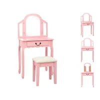 VidaXL Schminktisch mit Hocker Rosa 65x36x128 cm Paulownia-Holz MDF