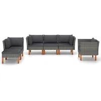 VidaXL 6-tlg. Garten-Lounge-Set Poly Rattan und Eukalyptusholz Grau