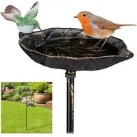 Relaxdays Gusseisen Vogeltränke zum Stecken, mit Erdspieß, Gartendeko, Vogelfutterstelle,