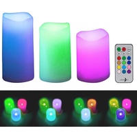 Lunartec Led Tischlampen: 3er-Set dimmbare RGB-LED-Kerzen mit Timer &