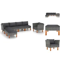 VidaXL 7-tlg. Garten-Lounge-Set Poly Rattan und Eukalyptusholz Grau