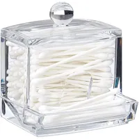 Relaxdays Wattestäbchen Aufbewahrung, Acryl, Box mit Deckel, kleiner Ohrstäbchen