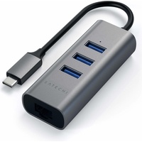 Satechi 2-in-1 USB-Hub, Space Gray, RJ-45, USB-C 3.0 [Stecker]