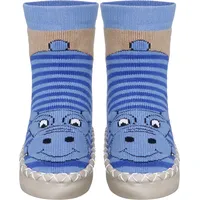 Playshoes Jungen Unisex Kinder Hüttenschuh Socken, blau-Nilpferd, 17/18