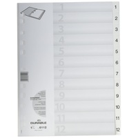 Durable Ordnerregister Vollformat 1-12 weiß 12-teilig, 1 Satz