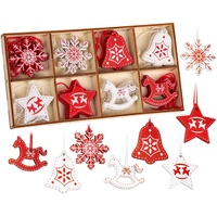 Brubaker Weihnachtsbaumschmuck 8028, rot/weiß, 3-4 cm Anhänger-Set aus Holz
