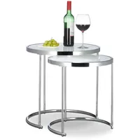 Relaxdays Satztische rund, Chromgestell, 2er Set, modernes Design -