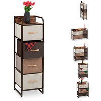 Relaxdays Schubladenschrank, 4 Stoff Fächer, schmal, mit Griffen, Ablage,