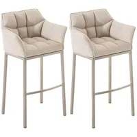 CLP 2er Set Barhocker Damaso Stoff mit Vierfußgestellen elfenbein/edelstahl