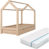 VitaliSpa Kinderbett Hausbett Schubladen Bett Holz Kinderhaus weiß 90x200
