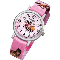 REGENT Kinder-Armbanduhr Pferde Quarz Aluminium Textil rosa F-729 Textilarmband