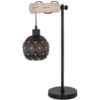 ETC Shop Tischlampe Tischleuchten Schlafzimmerleuchte Holz mit Kristallschirm in