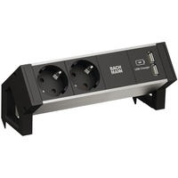 Bachmann Desk2 Alu Black 2x Schutzkontakt 1x USB-Charger