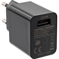 InLine USB Ladegerät Single, Netzteil, 100-240V zu 5V/2,5A, schwarz