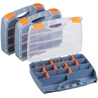 Relaxdays Sortierbox 3er Set, Griff, verschließbarer Werkzeugkasten, Kleinteilebox konfigurierbar,