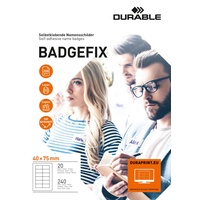 Durable Namensetiketten Badgefix, 40x75mm, ablösbar, weiß, 20 Blatt (833402)
