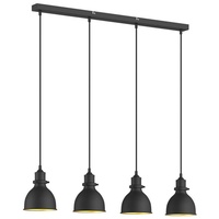 LINDBY Pendelleuchte Jasminka, schwarz/gold, Metall 4-flg.