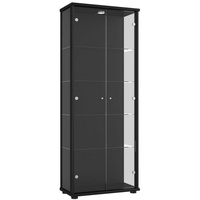 K-Möbel Glasvitrine Schwarz (176x67x33 cm) mit 4 höhenverstellbaren Glasböden