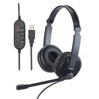 Callstel USB-On-Ear-Stereo-Headset, Schwanenhals-Mikrofon, Kabel-Fernbedienung
