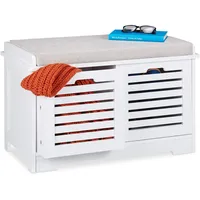 Relaxdays Sitzbank mit Stauraum, 2 Körbe, gepolsterte Küchenbank, Landhausstil,