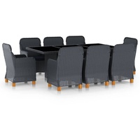 VidaXL 9-tlg. Garten-Essgruppe mit Auflagen Poly Rattan Dunkelgrau