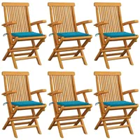 VidaXL Gartenstühle mit Blauen Kissen 6 Stk. Massivholz Teak
